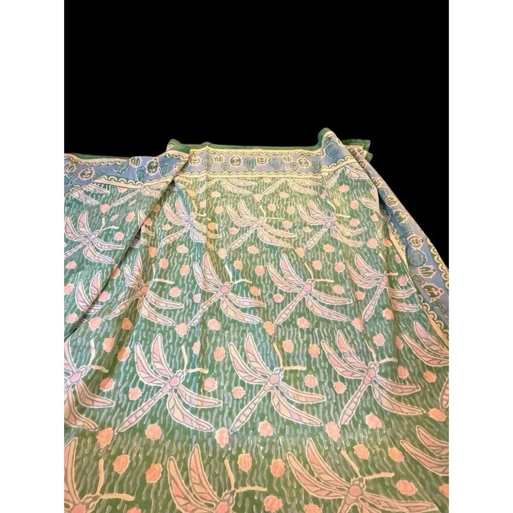 Vtg Tablecloth & Napkin Set Dragonfly Pastel Print by Pomegranate 55